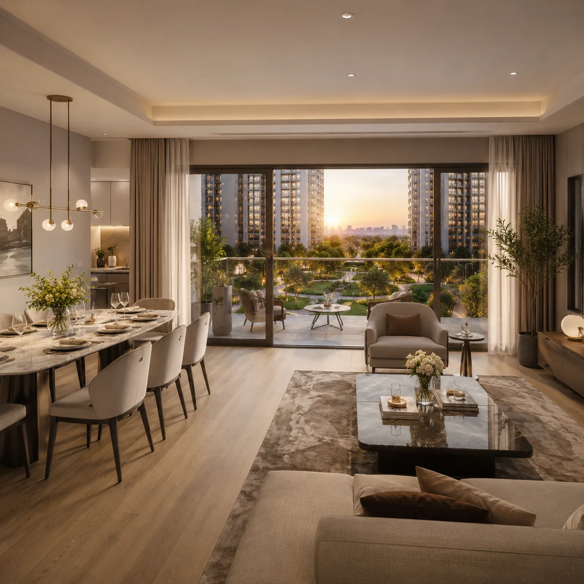Urbanrise Begur Koppa Road apartment living and dining interior Urbanrise Begur Koppa Road apartment living and dining interior